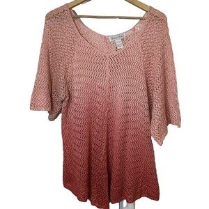 Fashion Avenue Sweater Women's Sz 1X V- Neck Open Knit 100% Acrylic Pullover Top